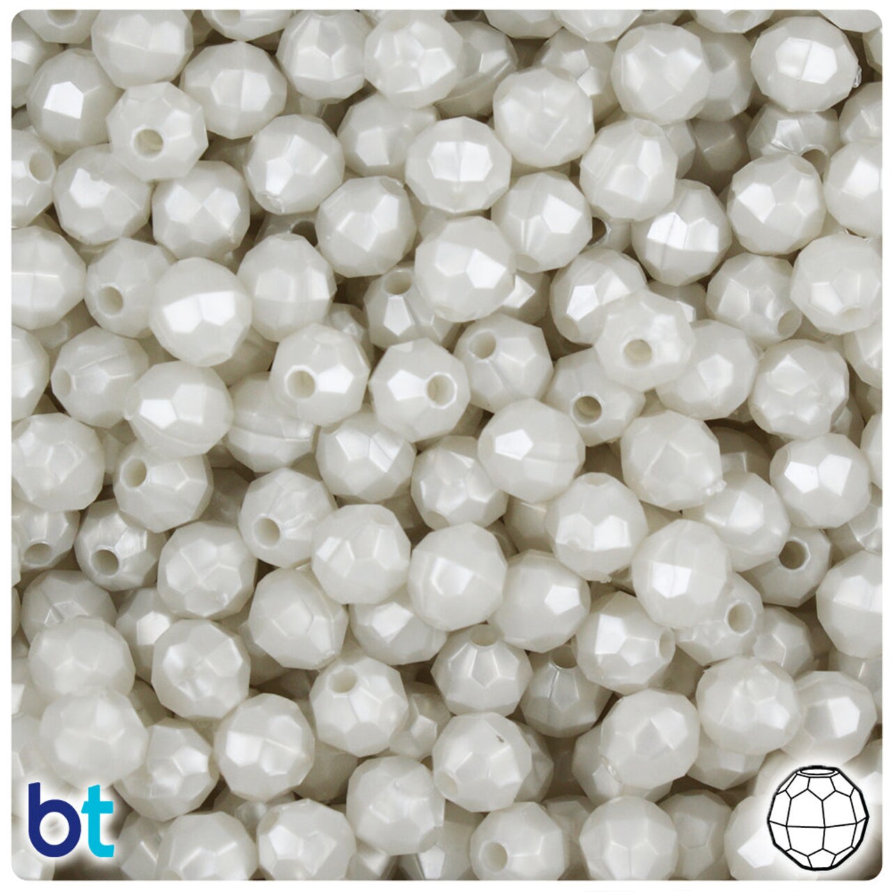 BeadTin Bridal Pearl 8mm Faceted Round Plastic Craft Beads (450pcs)